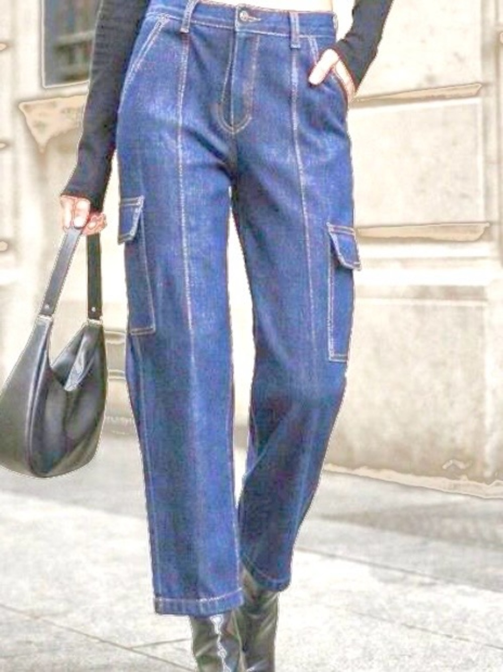 MOTHER THE RAMBLER CARGO ANKLE UTILITY JEANS IN FRUIT CARTS MED/DARK WASH Sz25
